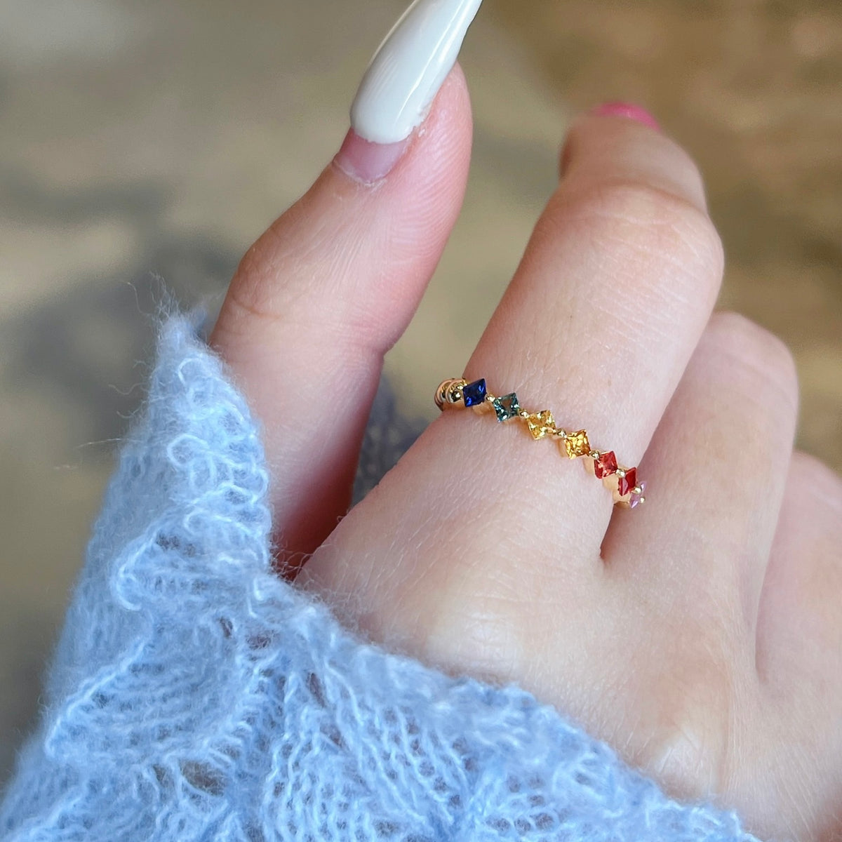 Rainbow Dewdrop Ring